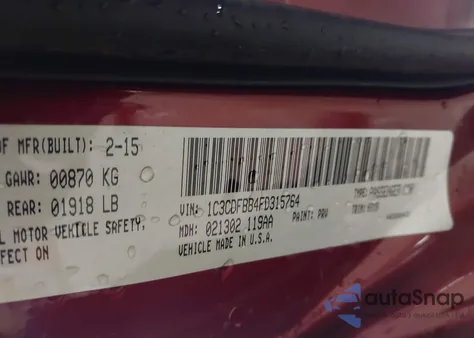 2015 Dodge Dart Sxt z USA, uszkodzony, nr VIN 1C3CDFBB4FD315764